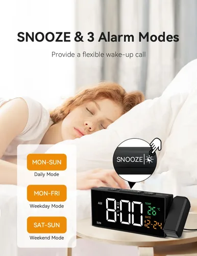 Vista 5 de Reloj de proyección para techo de dormitorio, despertador Negro