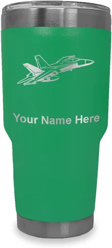 Vista 30 de LaserGram Taza aislada al vacío de 20 onzas, Fighter Jet 2, grabado personalizado incluido (negro)