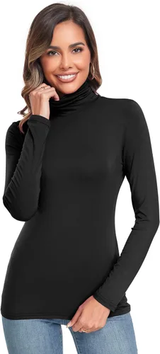 Vista 2 de Camisetas de cuello alto para mujer, de manga larga, ligeras, ajustadas, térmicas, con capa activa