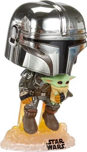 Vista 3 de Funko Star Wars: Across The Galaxy - The Mandalorian Holding Grogu con alfiler, acabado cromado, exclusivo de Amazon