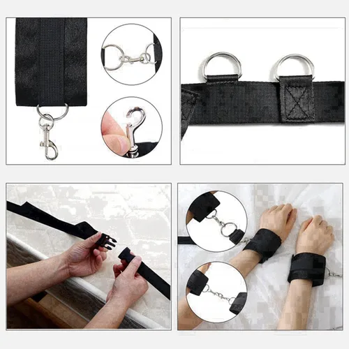 Vista 5 de Restricciones de muñeca y tobillo para fijar a los postes de la cama, juego sexual para correas de cama para adultos, colchón King, cuerda fuerte