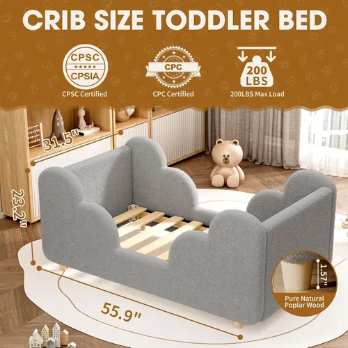 Vista 3 de Cama Montessori tapizada con rieles extraíbles Gris