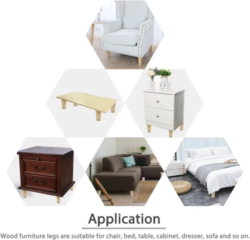 Vista 6 de Juego de 4 patas redondas de madera maciza de 3 pulgadas para muebles, sofá cama, silla de café, escritorio, patas rectas con pernos preperforados