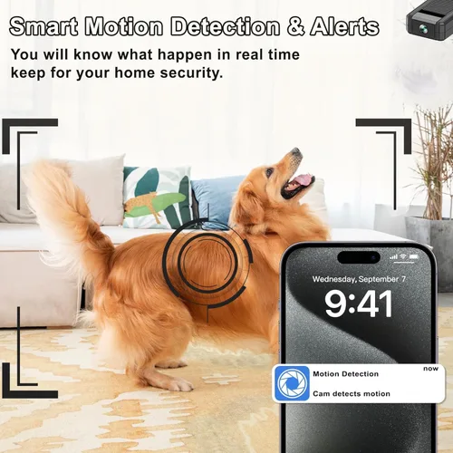 Vista 9 de Cámara inalámbrica pequeña 4K Wifi Cámara de seguridad Mini cámara para interiores y exteriores, cámara portátil inteligente para perros y mascotas