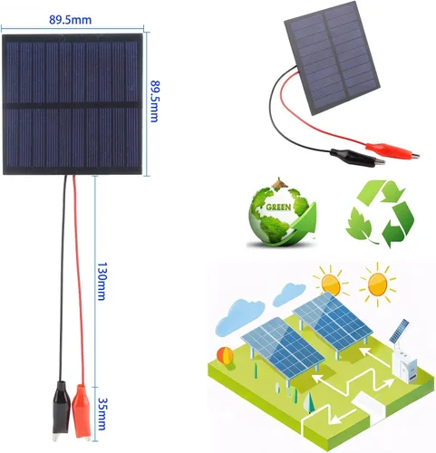 Vista 4 de 5 paneles solares pequeños, 1 W, 5 V, 200 mA, mini panel solar fotovoltaico de células solares con clip de alambre de 3.524 in x 3.524 in