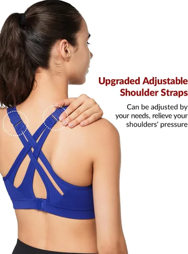 Vista 3 de Yvette Sports Bra High Impact Adjustable Criss Cross Back, Full Support for Large Bust No Bounce