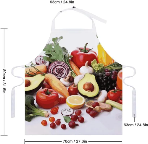 Vista 2 de MUSM Healthy Food Apron，Classic Vintage Funny with Pockets Aprons,Adjustable Bib Waterdrop Resistant for Kitchen Cooking Restaurant BBQ Painting