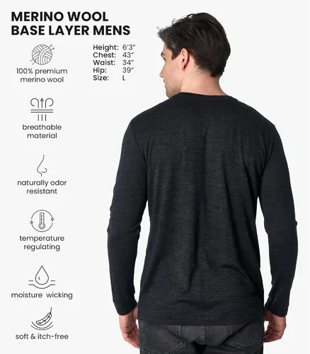 Vista 14 de Camisas 100% de lana merino para hombre - Camisa térmica de manga larga .190 Azul oscuro