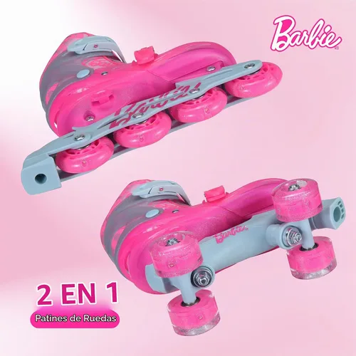 Vista 4 de Barbie 2in1 Kids Roller Skates, Transform from Quads to Inlines Skates, Durable Hardshell Boot, LED Wheels for Quads and Inlines, ABEC-7 Carbon