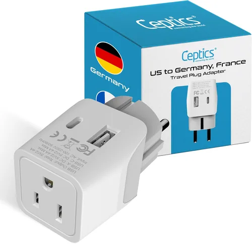 Vista 11 de Adaptador de viaje Ceptics, de EE. UU. a Japón, Filipinas, con doble USB, tipo A, ultra compacto Tipo L - Italia