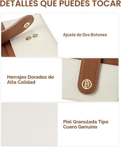 Vista 3 de BOSTANTEN - Billetera delgada para mujer, pequeña, con bloqueo RFID, tarjetero de cuero plegable con cremallera y bolsillo para monedas, Pequeña