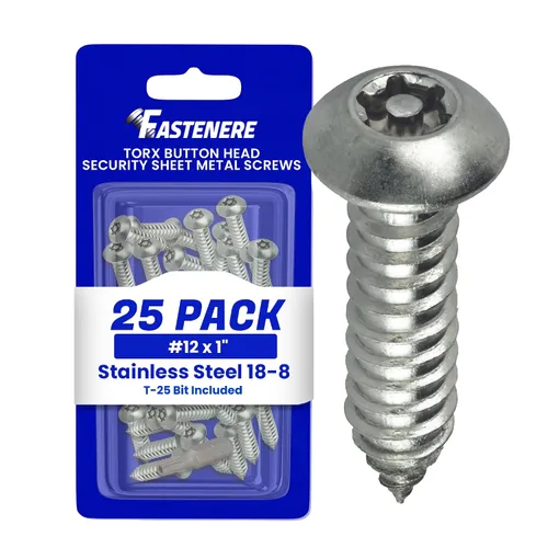 Vista 18 de Fastenere Tornillos de Chapa Metálica de Seguridad Torx - #6 x 1-1/2" (paquete de 25) con cabeza de botón, resistentes a manipulaciones, tornillos