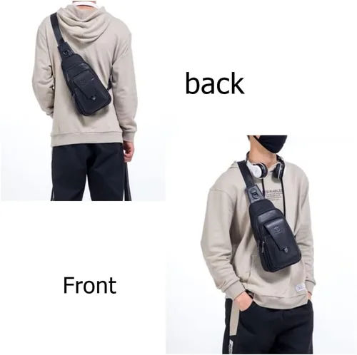 Vista 5 de BULLCAPTAIN Bolso bandolera de cuero para hombre con múltiples bolsillos cruzado en el pecho, mochila de hombro casual de viaje