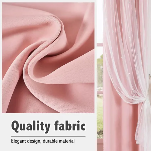 Vista 5 de indistar Cortinas opacas con recortes de estrellas para dormitorio de niña, cortinas de oscurecimiento para habitación de bebé, cortinas