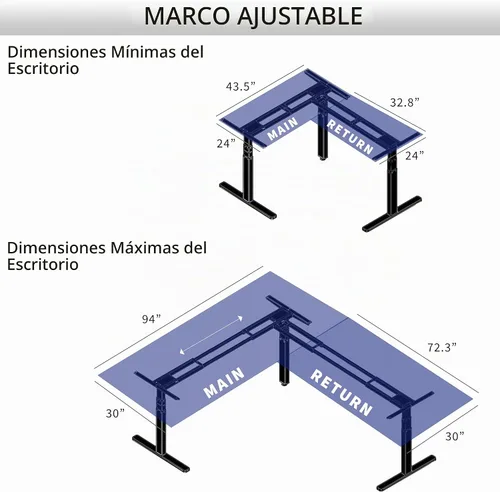 Vista 6 de VIVO Marco de escritorio eléctrico negro de esquina de 3 patas, DESK-V130EB