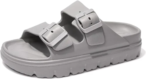 Vista 73 de FUNKYMONKEY - Sandalias bajas cómodas para mujer, hechas de etilvinilacetato, ajustables con hebilla doble
