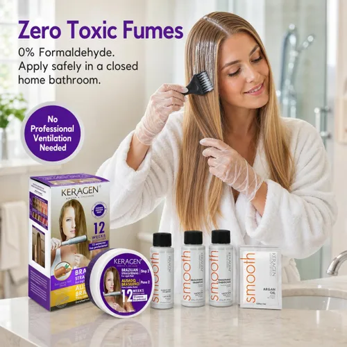 Vista 4 de KERAGEN Kit de alisado de cabello en casa, control de encrespamiento
