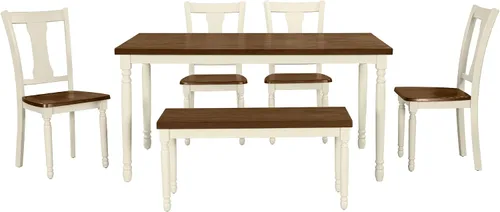 Vista 9 de LUMISOL Juego de mesa de comedor de 6 piezas con banco, juego de mesa de cocina rectangular de granja para comedor, mesa de comedor y juego de 4