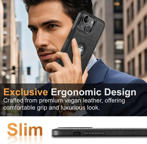 Vista 2 de Funda protectora de cuero de lujo con diseño único para iPhone 14, antideslizante, resistente a los arañazos, ultra delgada, funda protectora