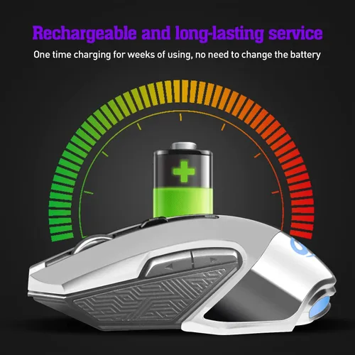 Vista 4 de VEGCOO Mouse inalámbrico, mouse recargable C31, mouse mecánico silencioso para computadora con luz de pista inteligente, receptor USB 2.4G, 3