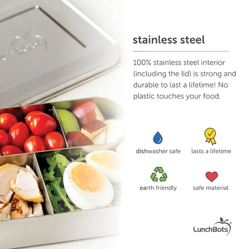 Vista 3 de LunchBots Medium Uno - Recipiente para sándwiches de acero inoxidable, diseño abierto para envolturas, ensaladas o una comida pequeña, ecológico