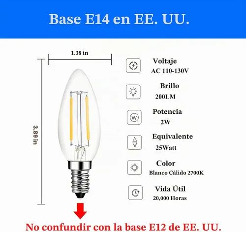 Vista 3 de Beonllay Bombilla E14 equivalente a 25 W, bombilla E14, 2700 K, color E14-2w-2700k-6pack-clear