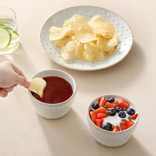 Vista 6 de MALACASA LYDIA 8 oz Ceramic Bouillon Cups, Small Dessert Bowls Set of 4