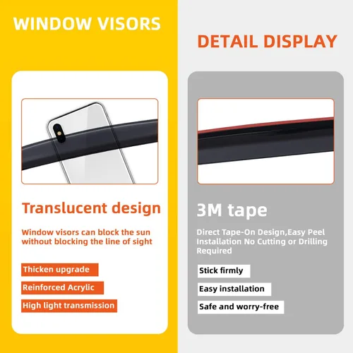 Vista 3 de 4 piezas de viseras de ventana con protector de lluvia y tintado ahumado compatible con 2010-2017 Terrain, deflector de ventilación adhesivo
