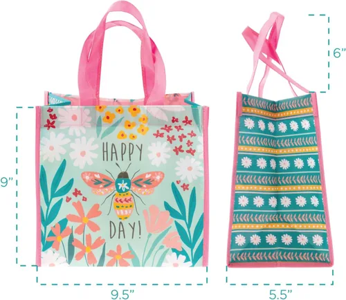 Vista 3 de Stephen Joseph, Bolsa de regalo reciclada mediana con asas, niños, reutilizable, bolsa de regalo de fiesta de cumpleaños, bolsa de compras, abeja