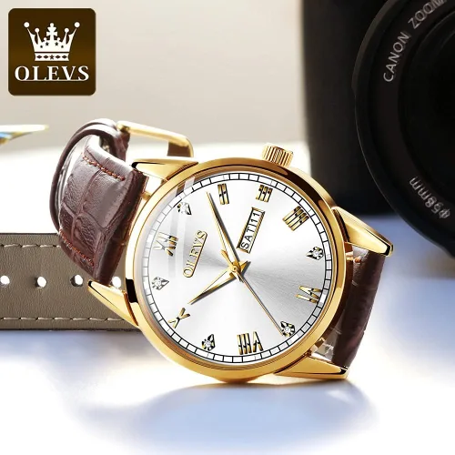 Vista 8 de OLEVS Tienda Watches reloj de cuero marrón para hombre reloj luminoso para hombre reloj de vestir para hombre reloj de cuarzo de moda para hombre