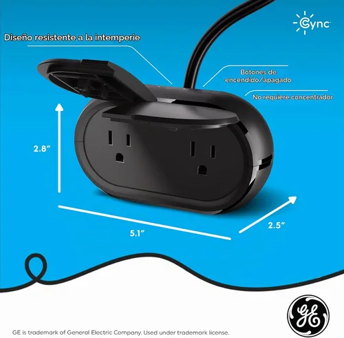 Vista 7 de [Usado] GE Cync - Enchufe inteligente, enchufe Bluetooth para exteriores y Wi-Fi, enchufe resistente a la intemperie, funciona con Alexa y Google