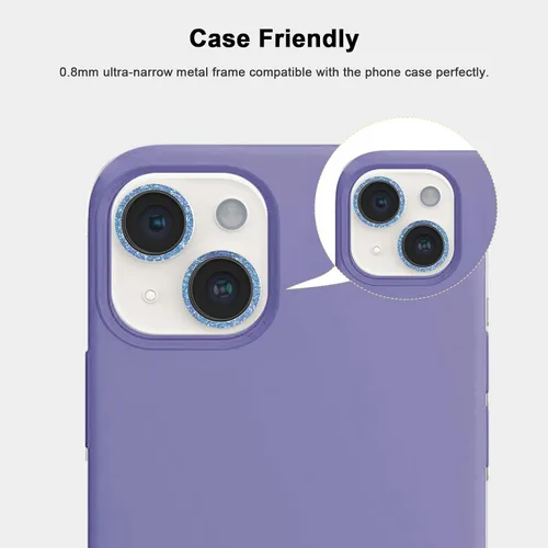 Vista 3 de [Azul brillante] [2 juegos] para iPhone 14/iPhone 14 Plus protector de lente, protector de pantalla de vidrio templado, protector de pantalla
