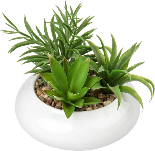 Vista 12 de Hollyone Plantas suculentas artificiales grandes en macetas, plantas suculentas falsas en macetas con maceta de cerámica negra para decoración