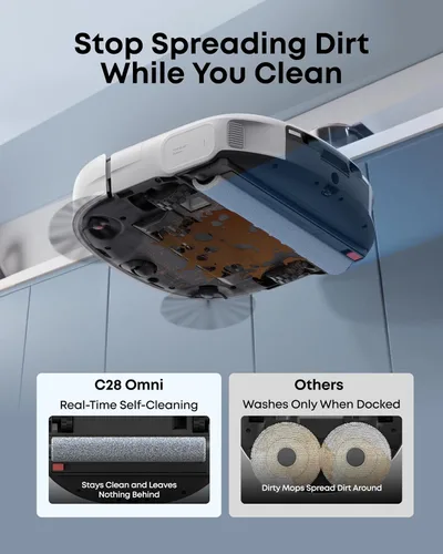 Vista 3 de eufy C28 - Combo de aspiradora y trapeador robot blanco 2026, succión de 15,000 Pa, mopa con rodillo autolimpiante HydroJet, mejorado desde X10 Pro
