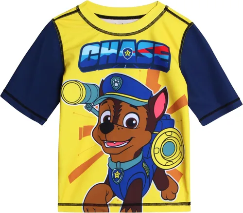 Vista 3 de Nickelodeon Paw Patrol - Conjunto de camiseta de natación y traje de baño para niños con UPF 50+ de Marshall and Chase, trajes de baño para niños