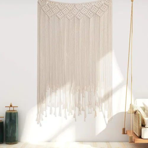 Vista 5 de RLoncomix Tapiz de macramé bohemio para colgar en la pared, tapiz tejido grande de algodón bohemio, hecho a mano, telón de fondo de macramé