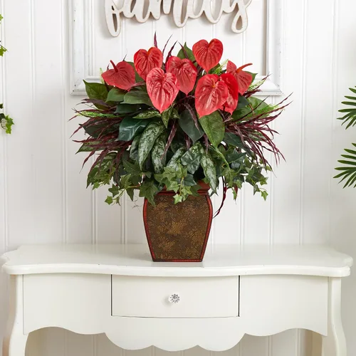 Vista 2 de Nearly Natural 6905 Anthurium - Planta mixta con maceta, multicolor