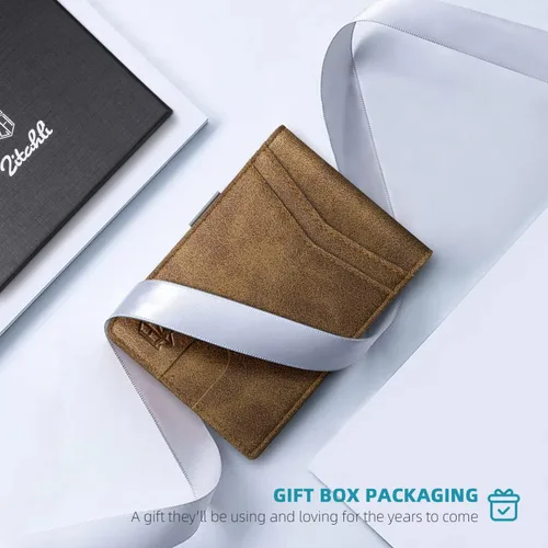 Vista 66 de Zitahli - Carteras delgadas con clip para dinero para hombre, tarjetero minimalista, de cuero, plegable, con bloqueo RFID, cartera de bolsillo