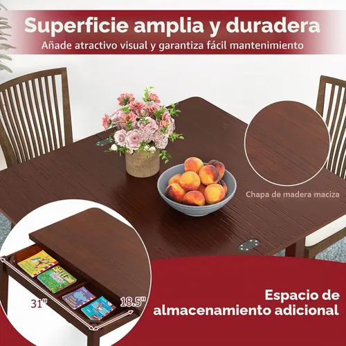 Vista 6 de Tangkula – Mesa plegable de 40" para comedor, mesa de cocina con patas de madera de goma maciza, diseño de doble hoja abatible, mesa de comedor