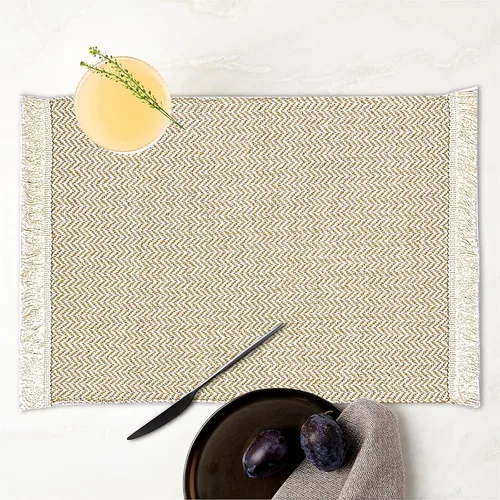 Vista 8 de Manteles individuales tejidos de algodón, manteles individuales bohemios, rústicos, rectangulares, beige, arpillera, macramé, manteles individuales