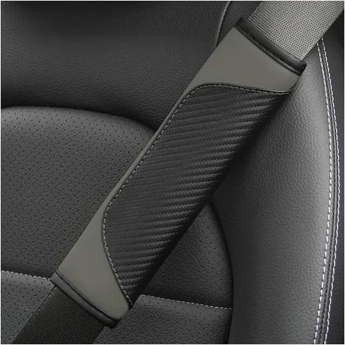 Vista 16 de AUCELI 2 fundas para cinturón de seguridad de automóvil, fundas de correa de hombro de fibra de carbono, almohadilla de arnés suave de cuero Negro