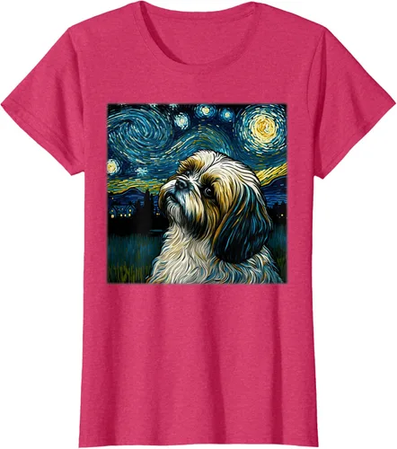 Vista 6 de Camiseta Surrealism Starry Night Shih Tzu Dog