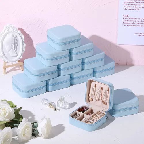 Vista 4 de Canlierr Pequeñas cajas de joyería de viaje de piel sintética a granel para mujeres y niñas, cajas de regalo de dama de honor, organizador de joyas