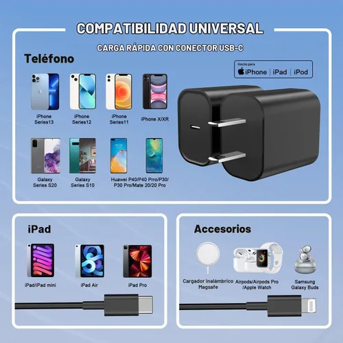 Vista 7 de Cargador rápido para iPhone 11 12 13 14, paquete de 2, cargador de iPhone de 20W, adaptador de bloque de carga rápida con cable de sincronización