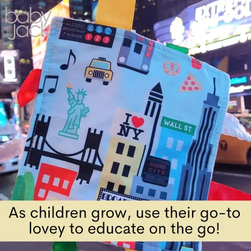 Vista 5 de Baby Jack & Co - Juguetes para bebés de 8 x 8 pulgadas, diseño de Nueva York, suave y seguro, aprende ciudades y formas de Estados Unidos, juguete