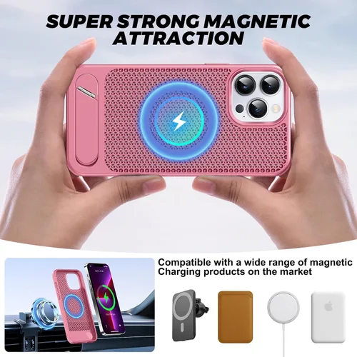 Vista 4 de Funda magnética de disipación de calor para iPhone 13 Pro Max, para MagSafe, protección contra caídas Coolingf, funda con función atril ajustable
