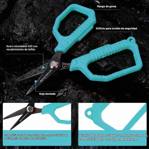 Vista 6 de BasicGear Juego de herramientas de pesca - Alicates de 7 pulgadas, pinza de labio de pez de 9.5 pulgadas, tijeras de 4.5 pulgadas, cuchillo