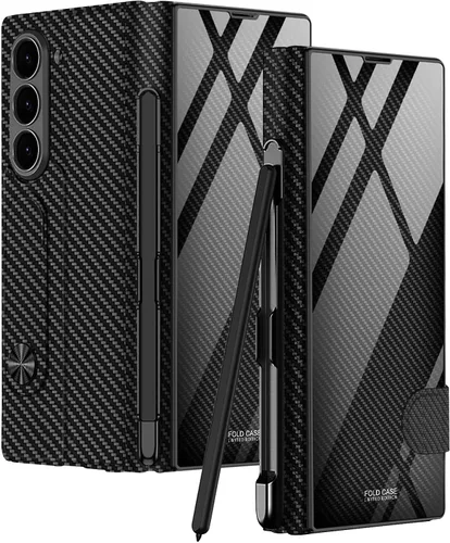 Vista 20 de DOOTOO - Funda para Samsung Galaxy Z Fold 6 con soporte de anillo, Z Fold6 S Pen con soporte y cubierta deslizante para cámara y protector de A-azul