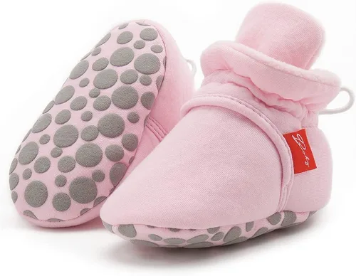 Vista 122 de Botines de forro polar para bebés, niños y niñas, pantuflas antideslizantes con agarre suave, zapatos de calcetín para recién nacidos, cuna