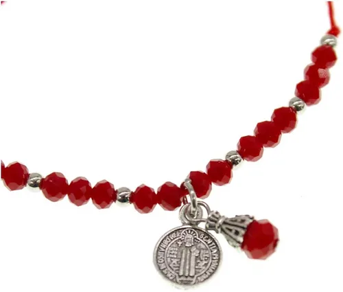 Vista 2 de Pulsera roja de San Benito con pequeñas cuentas rojas de brillo Roja De San Benito Con Piedritas Rojas Rojo